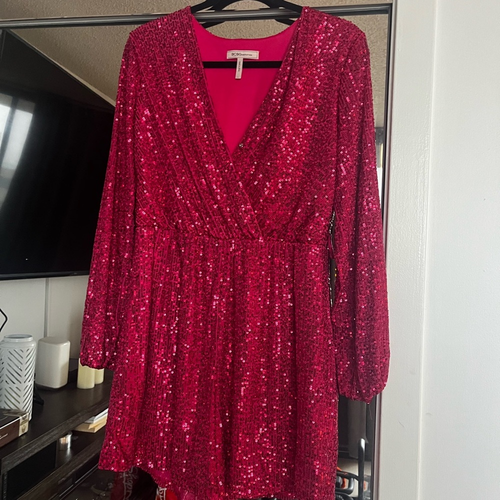 Bcbgeneration Pink Sequin Wrap Front Romper In Pi… - image 3